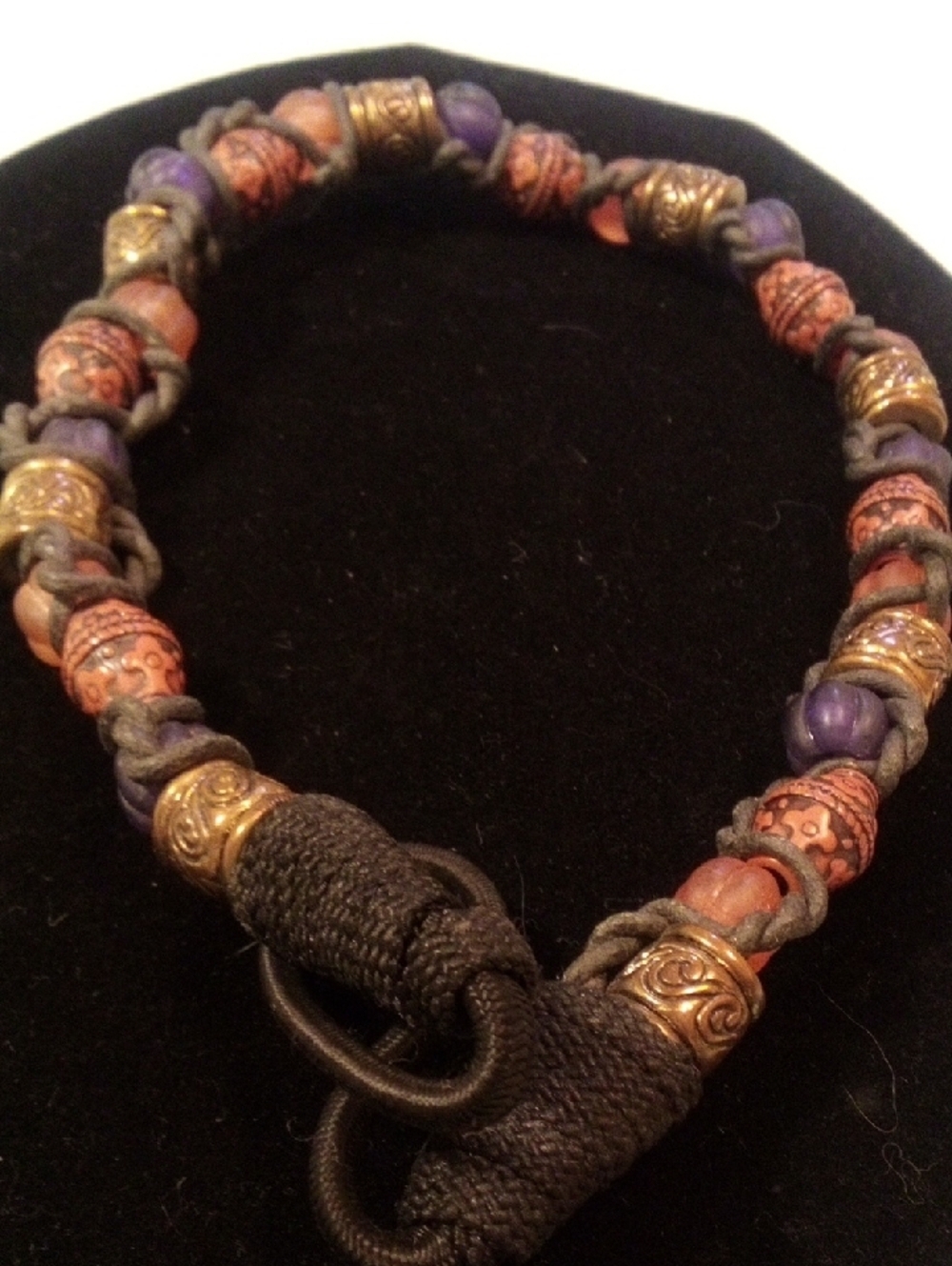 Handcrafted Purple and Orange Beaded Women's Necklace - Picture 4 of 5